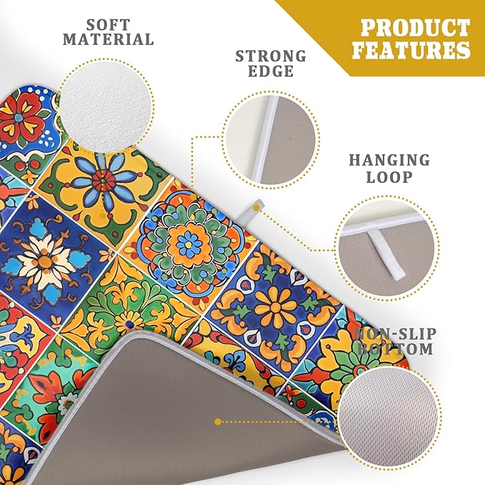 Mexican Tiles Dish Drying Mat for Kitchen Counter Absorbent Microfiber Dish - Image 4