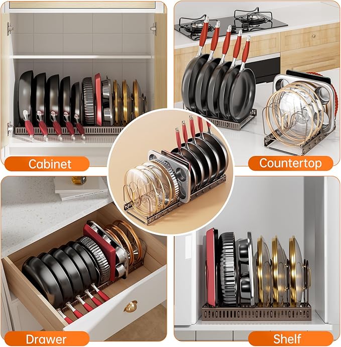 MUDEELA Pots and Pans Organizer under Cabinet, Expandable Pan Lids Organizers - Image 5