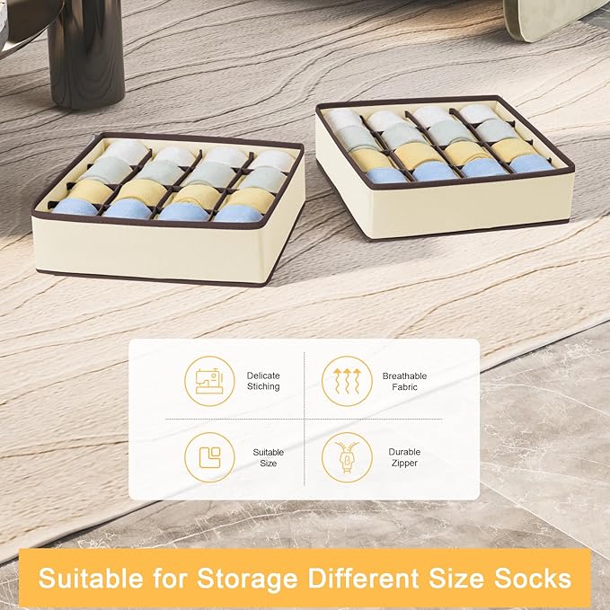 Joyoldelf Sock Drawer Organizer Divider Underwear Organizer 16-cell Fabric - Image 5