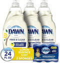 Dawn Free & Clear Dishwashing Liquid Dish Soap (3x24 oz) + Dawn Non-Scratch Scrubber Sponge (2 Count), Lemon Essence