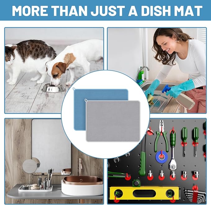 Hushee 2 Pack Extra Large Dish Drying Mat Microfiber Absorbent Dish Drying Pad - Image 6