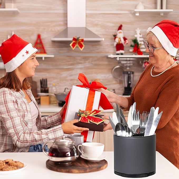 LIBODOUR Silverware Organizer Kitchen Utensil Holder 360°Rotating - Image 2