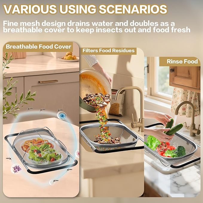 Over the Sink Colander - 6QT Strainers and Colanders - Stainless Steel Strainer - Image 4