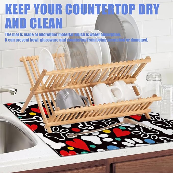 Dog Paw Bone Dish Drying Mat for Kitchen Counter Drying Pad Absorbent - Image 5