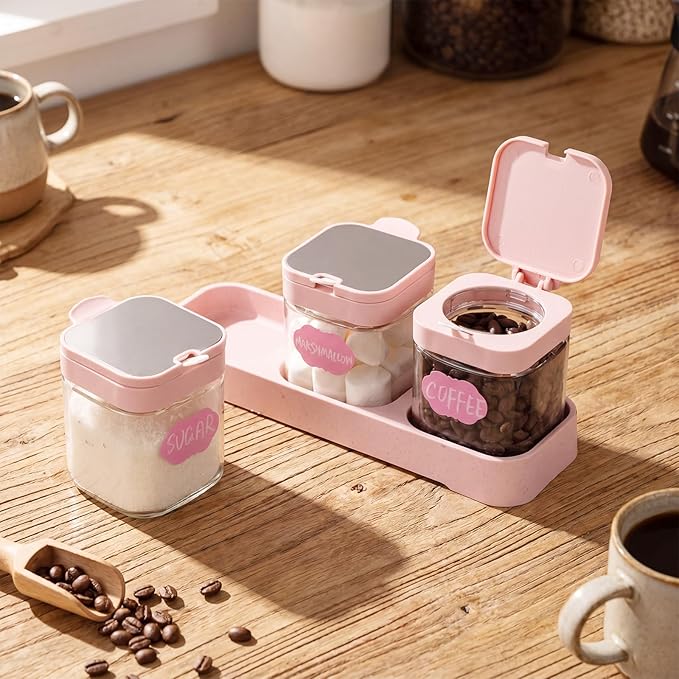 Suclain 3 Pcs Glass Coffee Containers Coffee Station Organizer Set, Airtight - Image 5