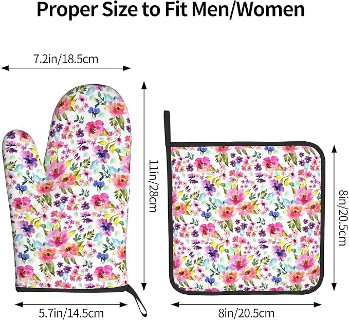 Floral Oven Mitts and Pot Holders Sets Spring Summer Kitchen Mitts Colorful - Image 3