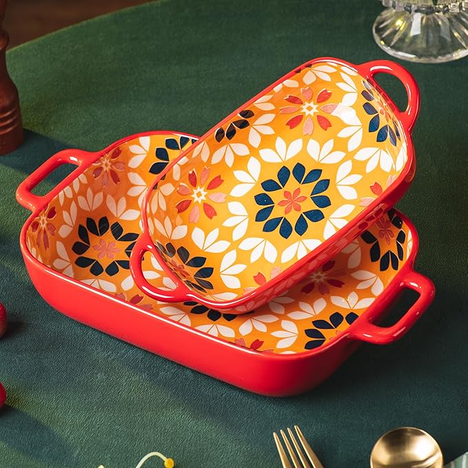 ONCCI Ceramic Baking Dish Set, 2-Piece Hand-painted Porcelain Rectangular - Image 8