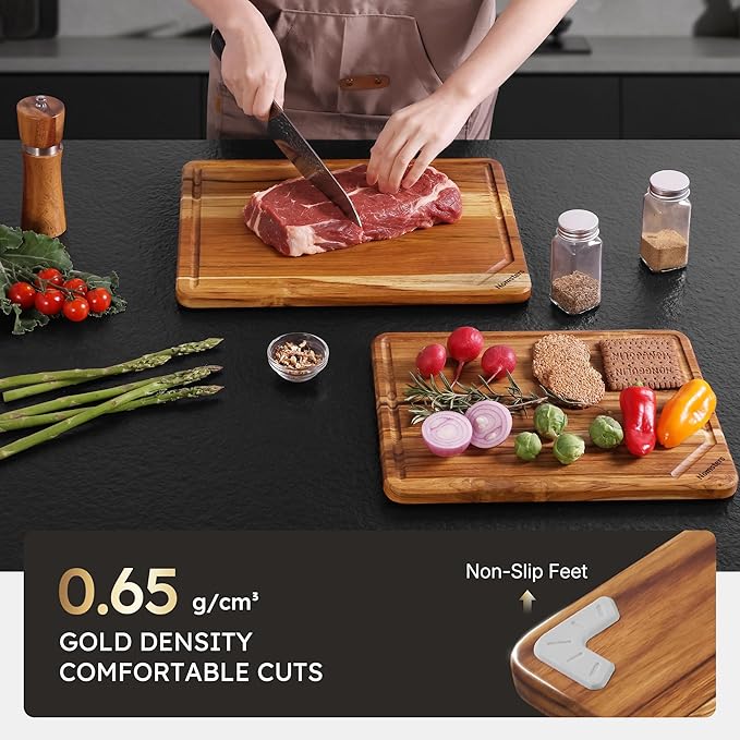 2 Pack Teak Cutting Board for Kitchen Non Toxic Wooden Chopping Board - Image 5