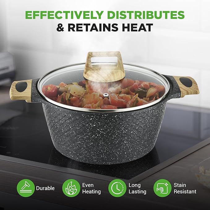 NutriChef 22-Piece Black Marble Non-Stick Cookware and Bakeware Set - Image 4