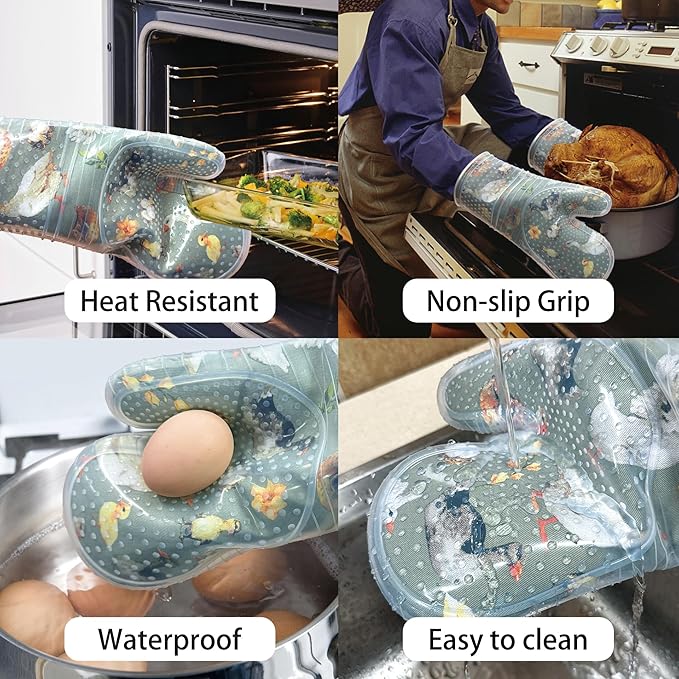 Oven Mitts Set of 2 with Transparent Clear Silicone Shell and Nice Duck - Image 4