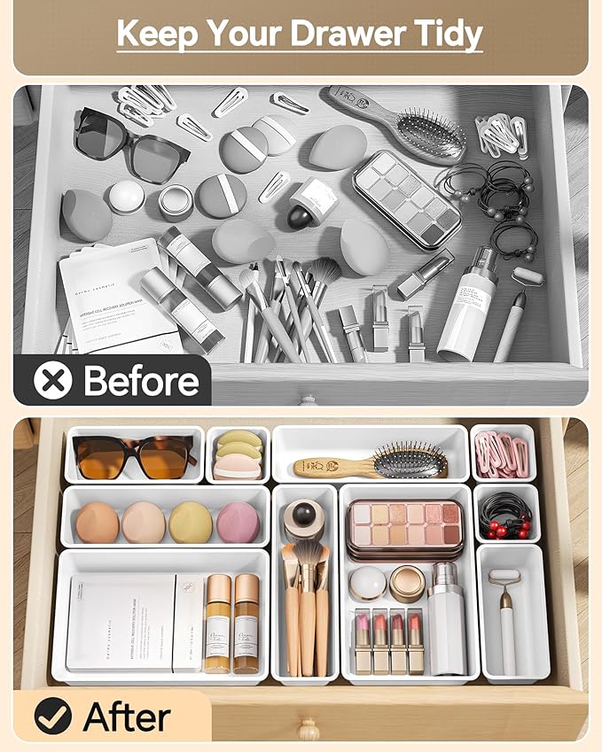 KEMETHY 25 PCS Plastic Drawer Organizers Set, 4 Sizes Vanity Organizer - Image 3