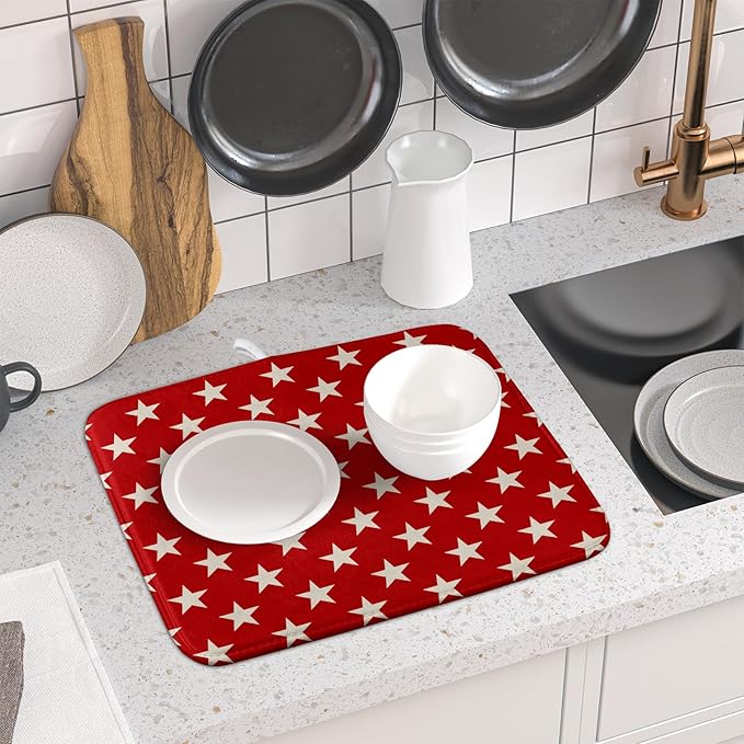 Patriotic July of 4th Red Star Dish Drying Mat - Image 6