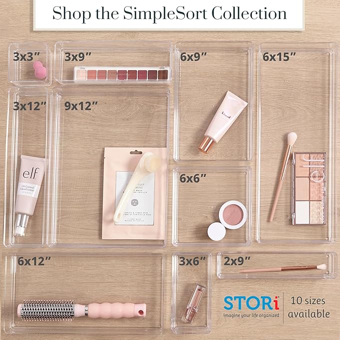 STORi SimpleSort 2-Piece Stackable Clear Drawer Organizer Set | 12" x 9" x 2" - Image 8