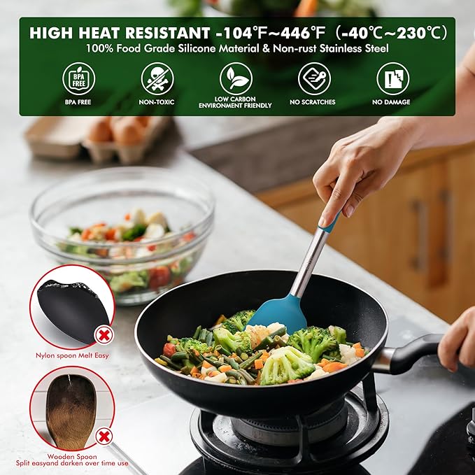 HOTEC 446°F Heat Resistant Silicone Kitchen Utensils, Cooking Utensil Set - Image 6