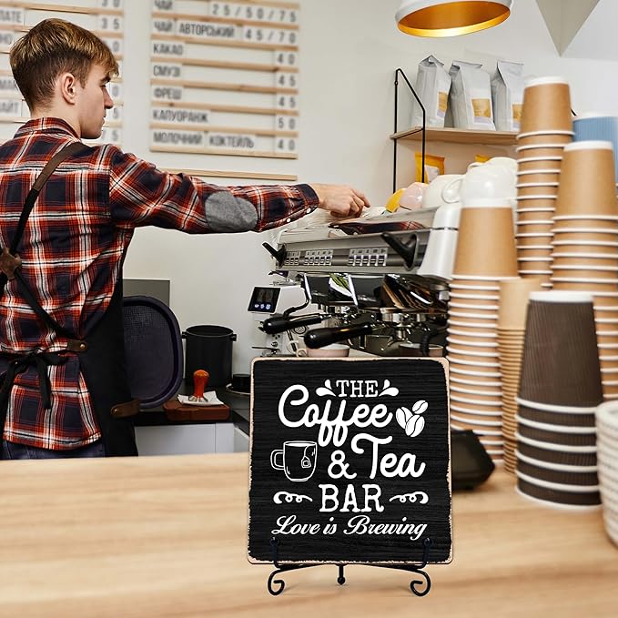 Coffee Bar Sign, Love is Brewing Farmhouse Tabletop Decor, Coffee and Tea Lover - Image 6