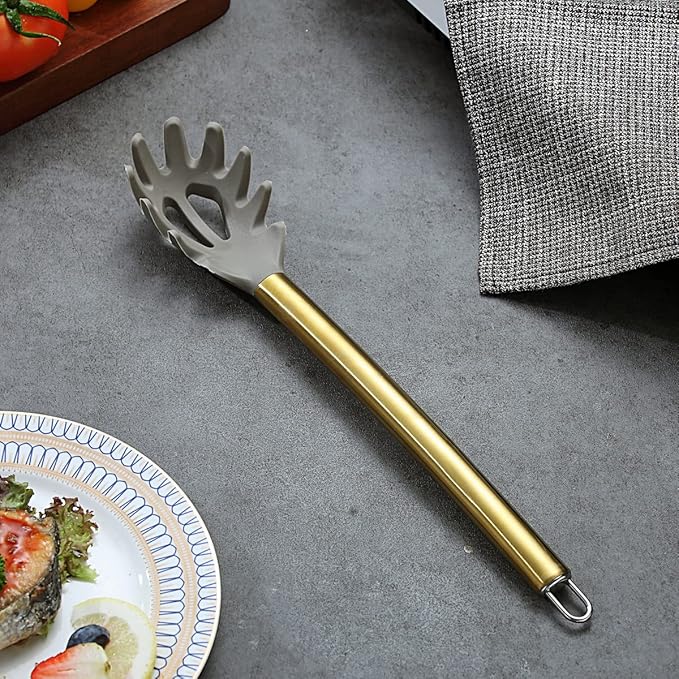 Gold Spaghetti Spoon, Berglander Non-stick Silicone Pasta Server - Image 2
