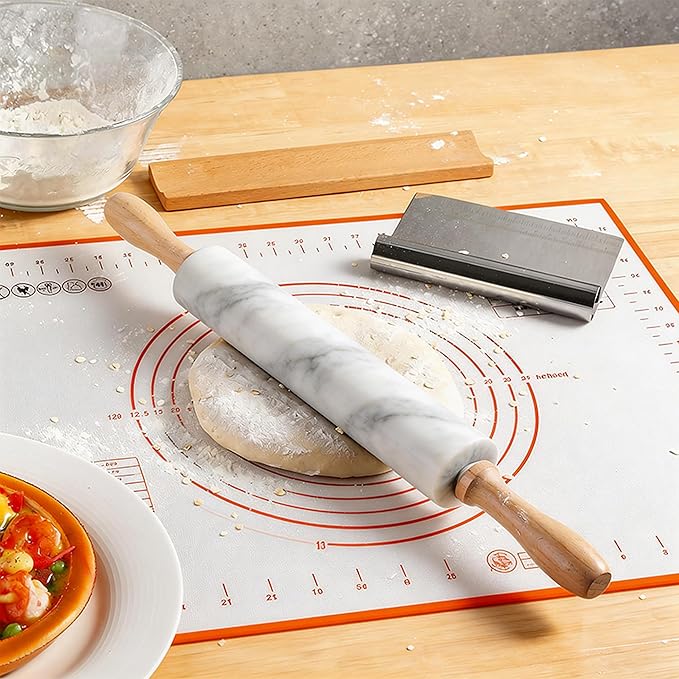 Marble Rolling Pin with Non-Stick Silicone Mat & Wood Base, 16.9-Inch Heavy - Image 5