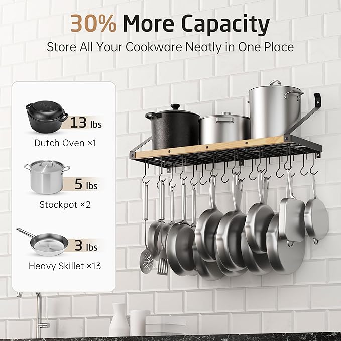 KES Pot Rack Wall Mounted 34 Inch, Pot and Pan Hanging Rack - Image 2