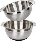 304 Stainless Steel Colander, 2.5 QT Capacity and 2.5 QT Mixing Bowl, Micropore by Qimh