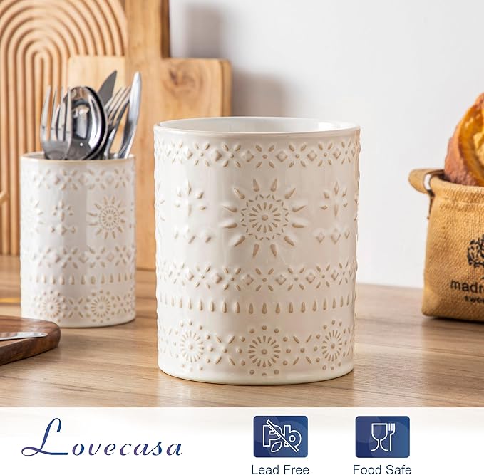 LOVECASA Utensil Holder, 7.2"+5.4" Ceramic Utensil Holder - Image 5