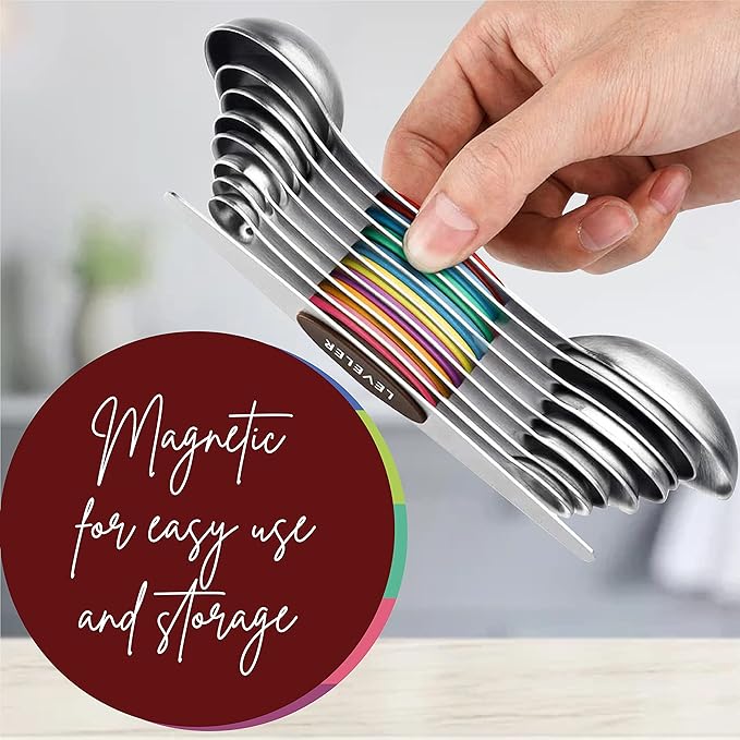 Magnetic Measuring Spoons Set of 9 Stainless Steel Dual-Sided Stackable - Image 4