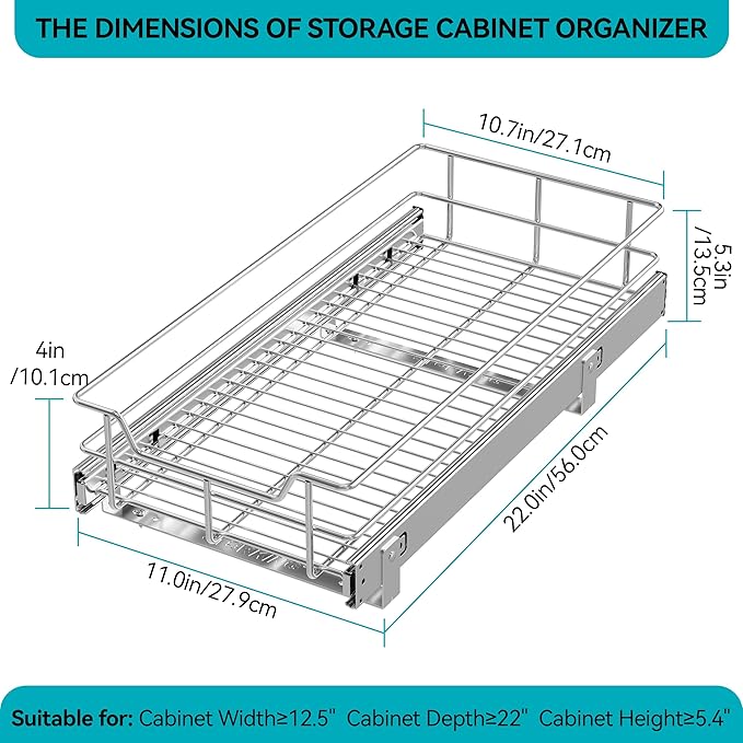Pull Out Cabinet Organizer 11" W X 22" D, Slide Out Drawers - Image 2
