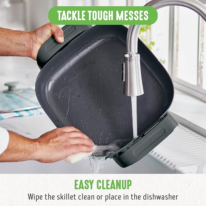 GreenLife 12" 5QT Square Electric Skillet, Glass Vented Lid, Ceramic PFAS-Free - Image 7