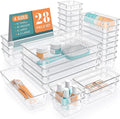StorMiracle 28 PCS Clear Plastic Drawer Organizers Set, 4 Size Desk Drawer by StorMiracle