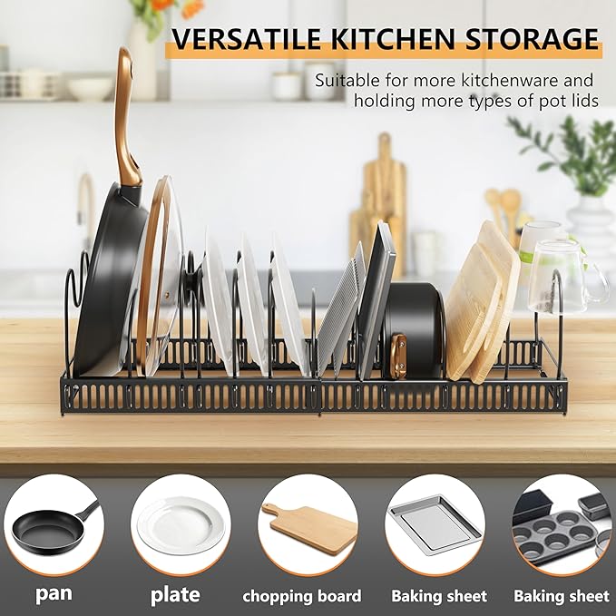 Pots and Pans Organizer Rack for Under Cabinet Expandable Pot Lid holders - Image 3