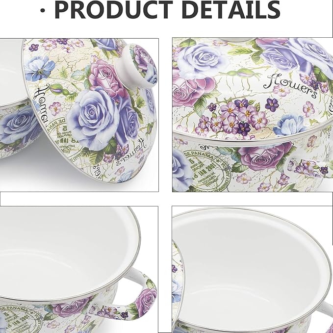Retro 5QT Flower Enamel on Steel Stock Soup pot - Image 4