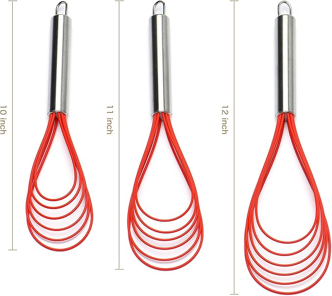 Flat Whisk Set, Stainless Steel 3 Pack 10''+11''+12'' Premium Sturdy-6 Silicone - Image 5