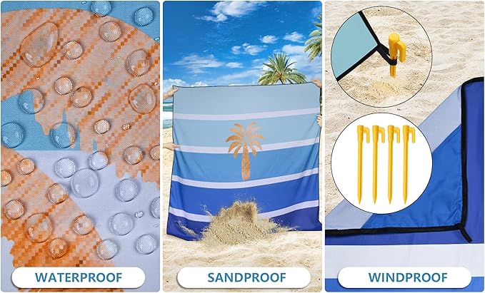 WIWIGO Beach Blanket Waterproof Sandproof Beach Mat 79" X 83"/10'x9'for 2-8 - Image 3