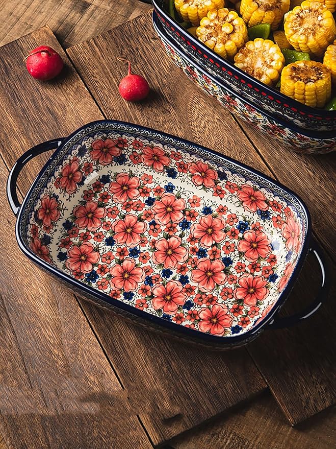 Vintage Style Pottery Bakeware Ceramic Casserole Dish Baking Pan Lasagna Pans - Image 3