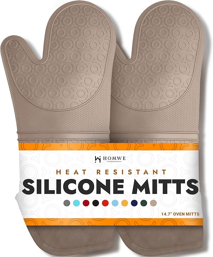 BPA-Free Silicone Oven Mitts Ultra Heat Resistant up to 500°F by HOMWE