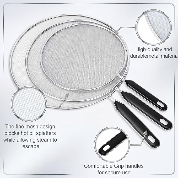 Gisafai 5 Pcs Splatter Screen for Frying Pan 13'' 11.5'' 10'' 8.3'' 7.5'' Metal - Image 3