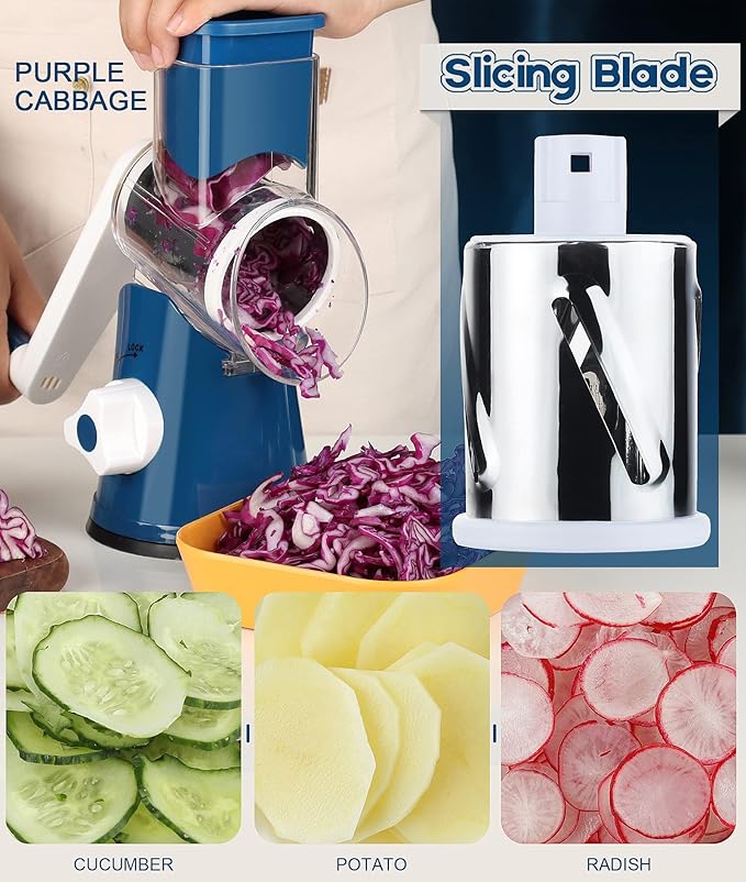 Ourokhome Rotary Cheese Grater Hand Crank, Kitchen Shredder Speed Mandolin - Image 3