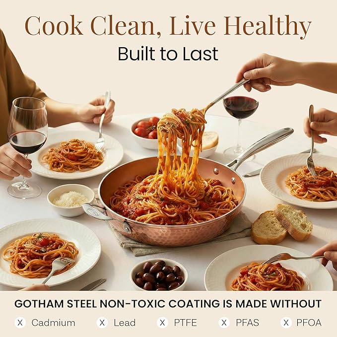 Gotham Steel Hammered Copper 14 Inch Non Stick Frying Pan - Image 6