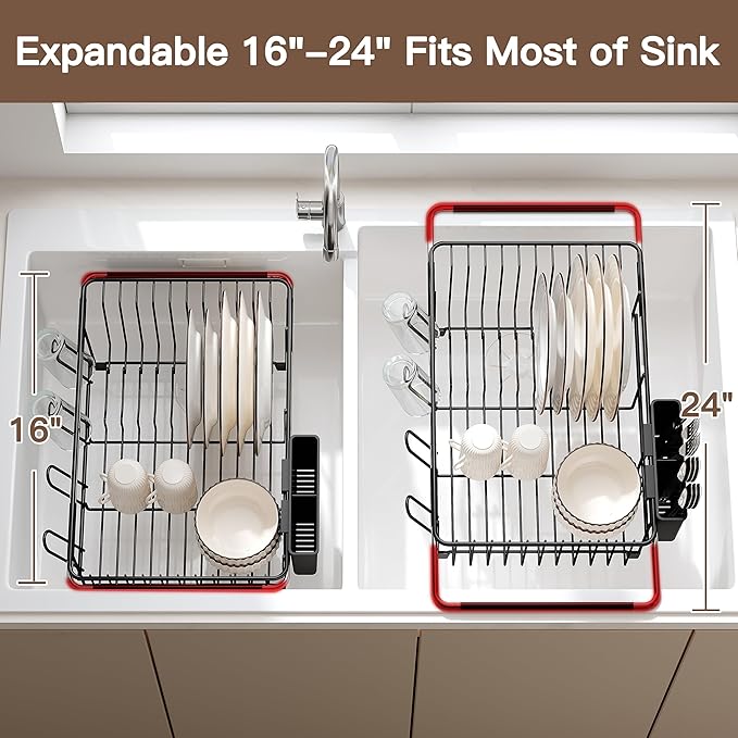 Over the Sink Expandable Dish Drainer Drying Rack In Stainless Steel - Image 4