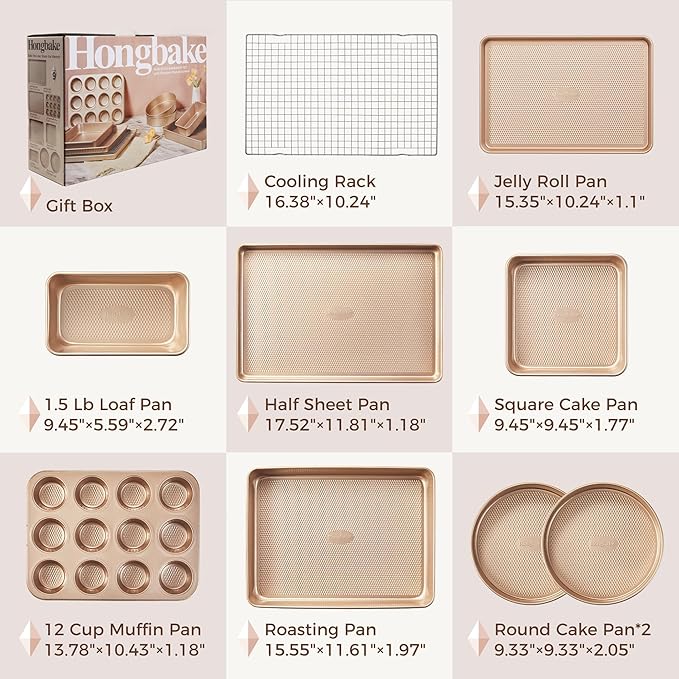 HONGBAKE 9-Piece Baking Pans Set Nonstick, Stackable Non Toxic Bakeware Sets - Image 6