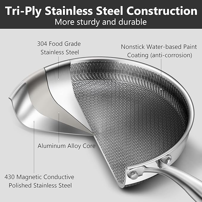 Non Stick Frying Pans, 10-inch Hybrid Frying Pans Nonstick Stainless Steel - Image 3