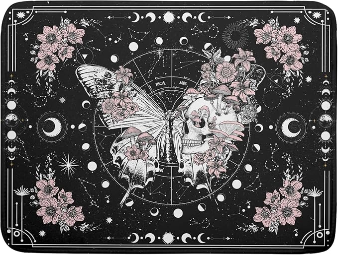 Skeleton Butterfly Dish Drying Mat Black Skull Absorbent Dish Drainer by Giwawa