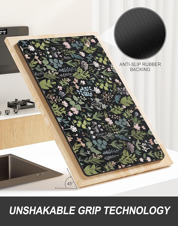 Rnivvi Dish Drying Mat for Kitchen Counter, 12 x 19" Cute Flower Theme Super - Image 5