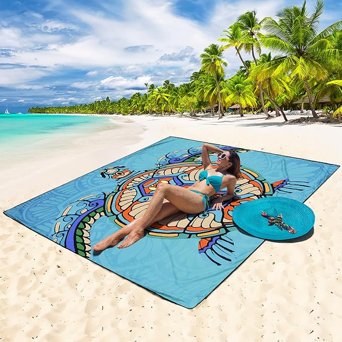 WIWIGO Beach Blanket Waterproof Sandproof Beach Mat 79" X 83"/10'x9'for 2-8 - Image 4