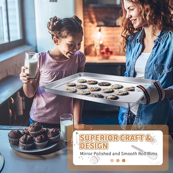 Stainless Steel Baking Sheet Set of 2, Deedro Cookie Sheet Metal Baking Pan - Image 5