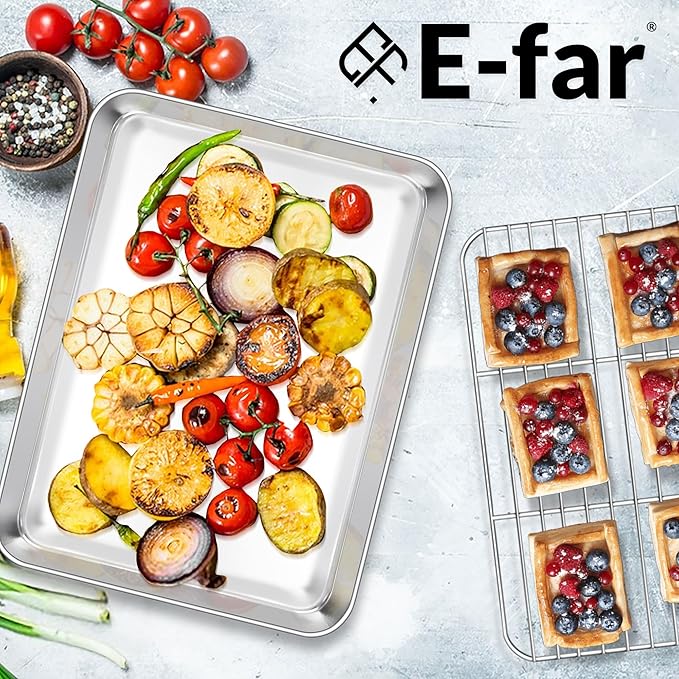 E-far Baking Sheet with Wire Rack, Stainless Steel Cookie Sheets Pan & Cooling - Image 7