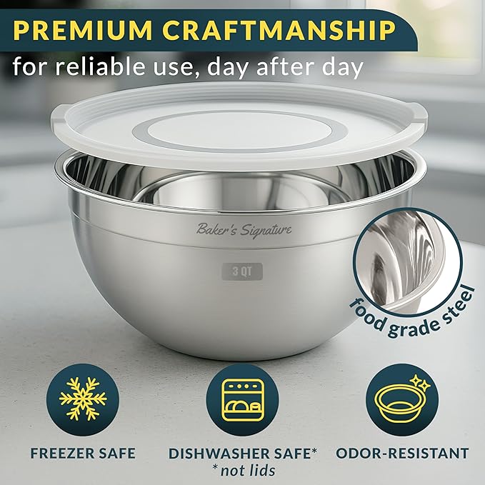 Baker's Signature Stainless Steel Mixing Bowls - Image 3