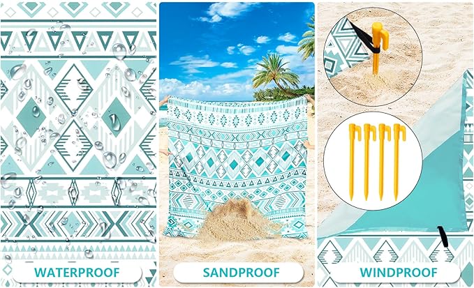 WIWIGO Beach Blanket Waterproof Sandproof Beach Mat 79" X 83"/10'x9'for 2-8 - Image 2