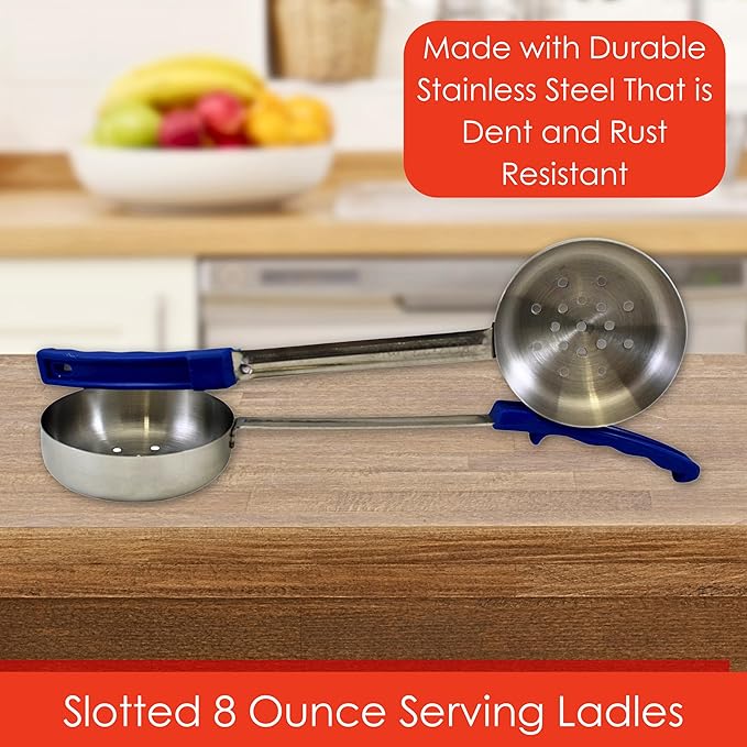 8 Ounce Slotted Stainless Steel Portion Control Ladle Spoon - Image 3