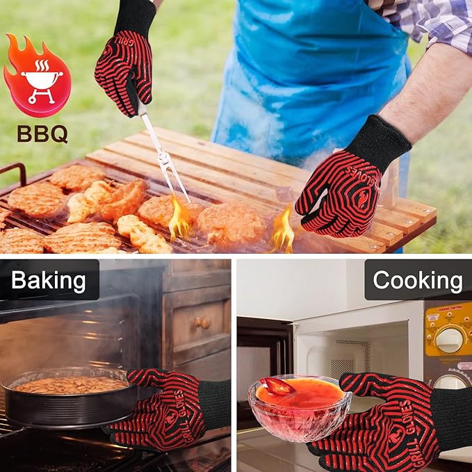 QUWIN BBQ Gloves, BBQ Accessories 1472℉ Extreme Heat Resistant, Grilling Gloves - Image 2