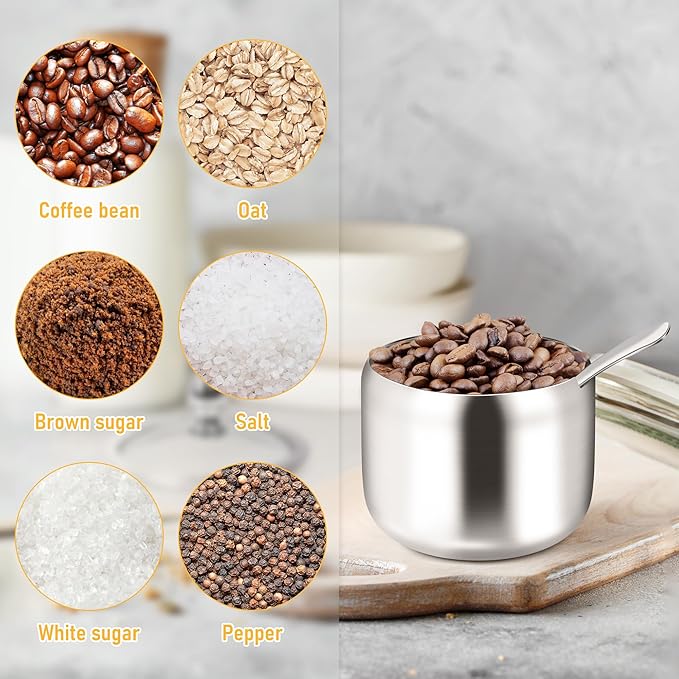 holoith Sugar Container with Glass Lid and Spoon - 10oz Stainless Steel Sugar - Image 7